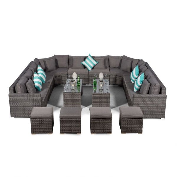 Giardino Santorini U Shape Modular 10 Seat Rattan Sofa Set With 2 Large Coffee Tables & 4 Stools