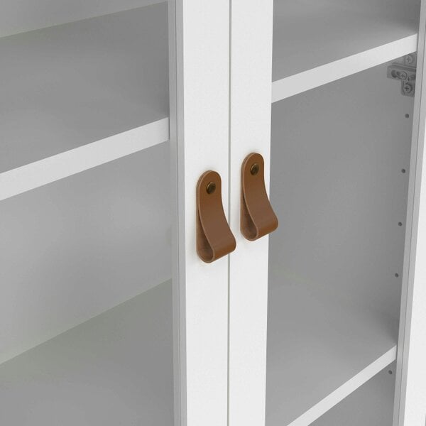 Wyld Haus Wildberry Matt White Wooden China Cabinet 2 Glass Doors 3 Drawers Leather Handles
