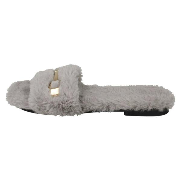 Spot On Ladies Spot On Flat Fur Mule Sliders F00139