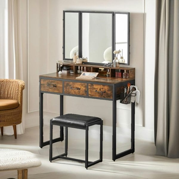 Rafaelo Mobilia 3 Drawer Dressing Table With Mirror And Stool Rustic Brown