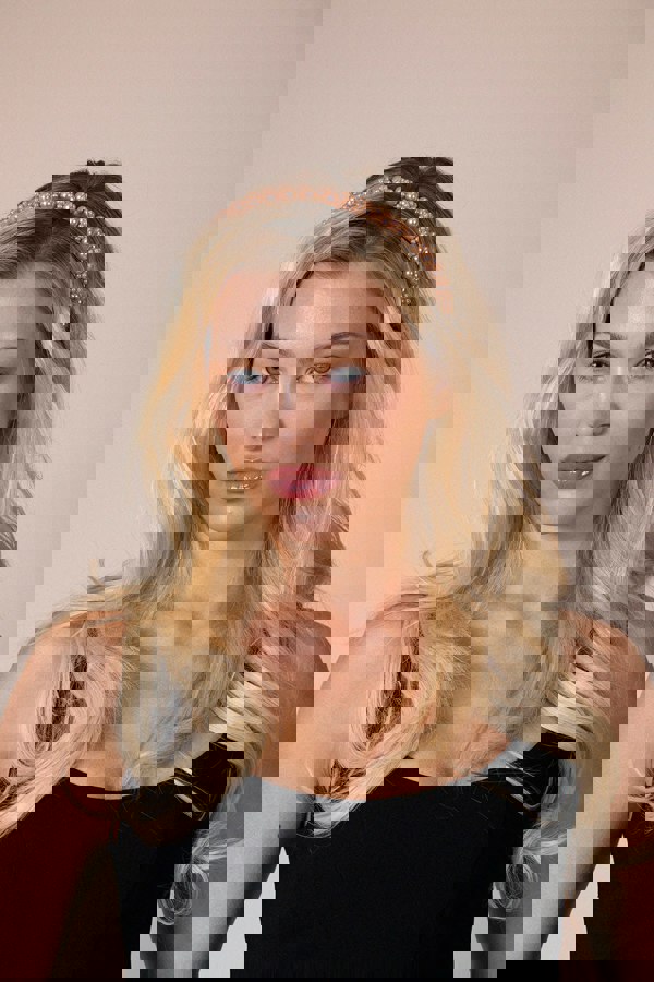 SVNX Minimal Pearl Headband In Brown