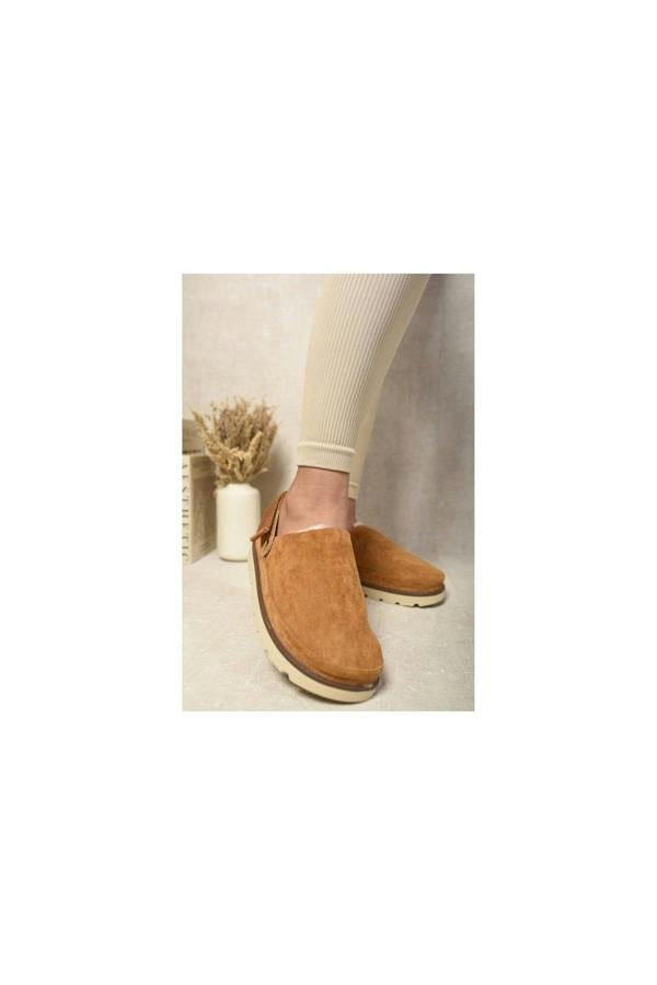 Delilah Faux Fur Slingback Closed Toe Clogs - Camel