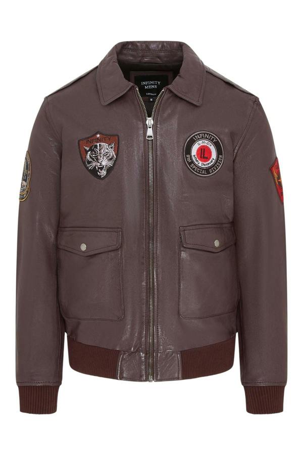Infinity Leather Men’s Leather Bomber G-1 Aviator Collar Jacket  - Maverick