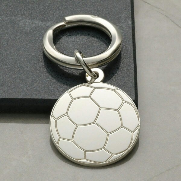 Christopher James of London Sterling Silver Round Engraved Football Keyring