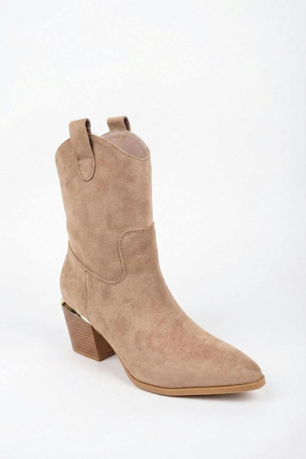 Jessie Womens Suede Western Ankle Boots - TAUPE