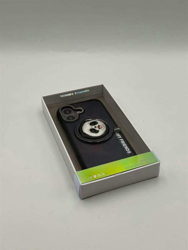 Nimmy Friends Nimmy Big Eye Cute Pet Travel Panda Face Case with Detachable MagSafe Grip for iPhone 17 6.3" Black Grey - N-XDY-CXZJZH-IP17-06-A