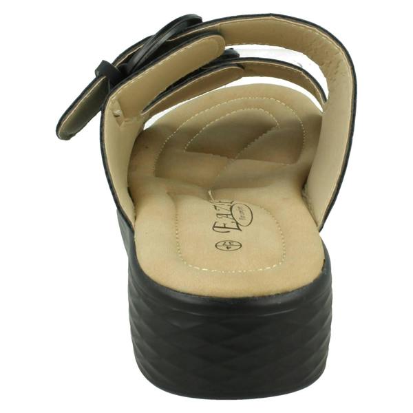 Eaze Ladies Eaze Low Wedge Mule Sandal with Twin Buckle Strap F12077