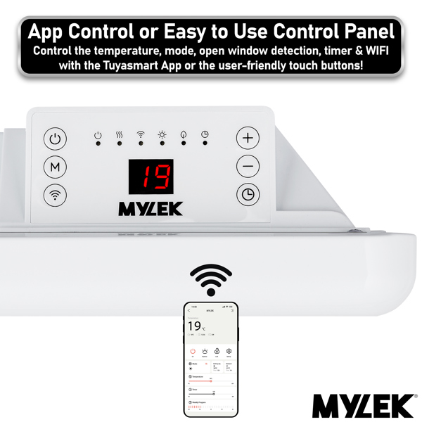 MYLEK Panel Heater 2KW Eco Smart WiFi App Radiator Electric Low Energy with Timer and Thermostat