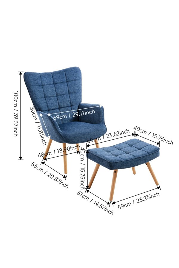 Living and Home Dark Blue Tufted Armchair with Footstool