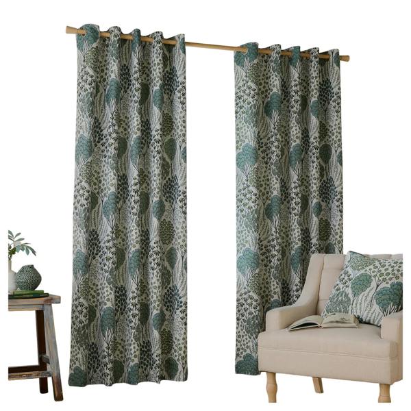 Wylder Ophelia Lined Floral Pencil Pleat Curtains - Thyme/Mineral - 