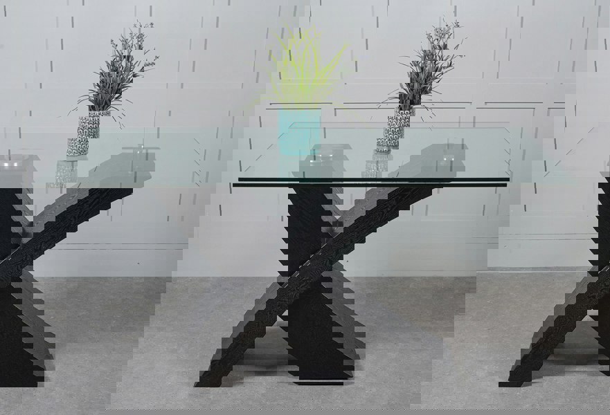That's Furniture Valencia X Shape Glass Dining Table - 160cm Oak