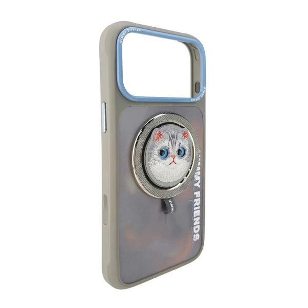 Nimmy Friends Nimmy Big Eye Cute Pet Silver Shaded Cat Face Case with Detachable MagSafe Grip for iPhone 17 Pro Max 6.9" Grey Blue