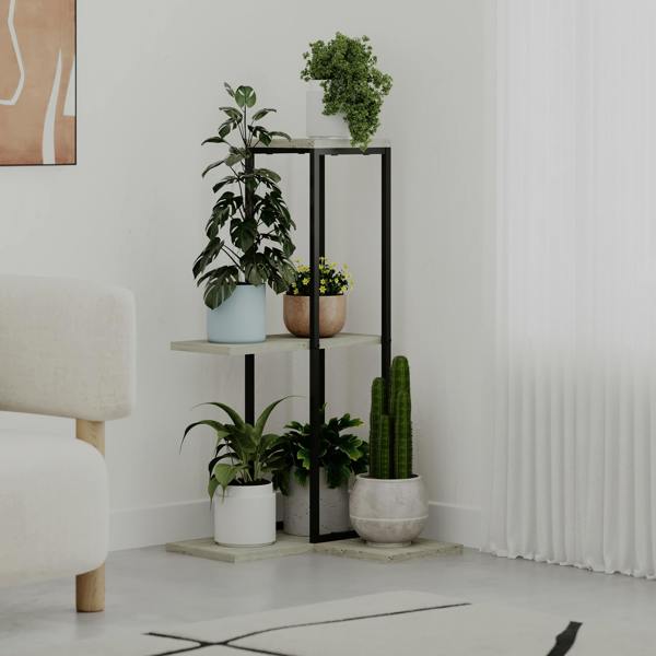 Decortie Vetra Modern 3-Tier Plant Stand 46cm Indoor Planter Holder with Metal Frame Corner Design