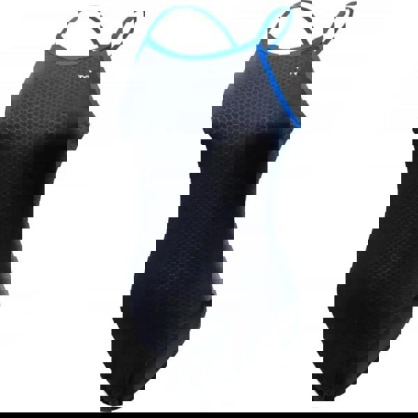 Navy and royal blue TYR Hexa Durafast Elite Diamondfit swimsuit with hex pattern