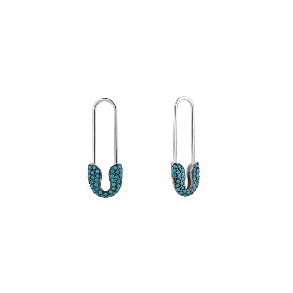 Spero London Turquoise Pave Safety Pin Earring Jewelled Sterling Silver