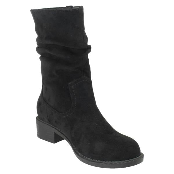 Spot On Ladies Spot On Low Heel Microfibre Zip Mid Calf Boots F51254