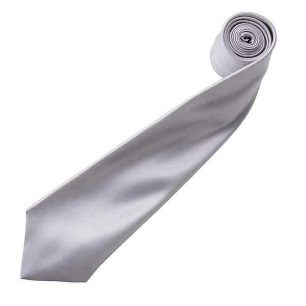 Premier Mens Plain Satin Tie (Narrow Blade) - Silver Grey