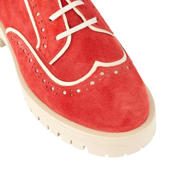 Embassy London Artisan - Red & Cream - Women's leather lace-up shoe with brogue detailing
