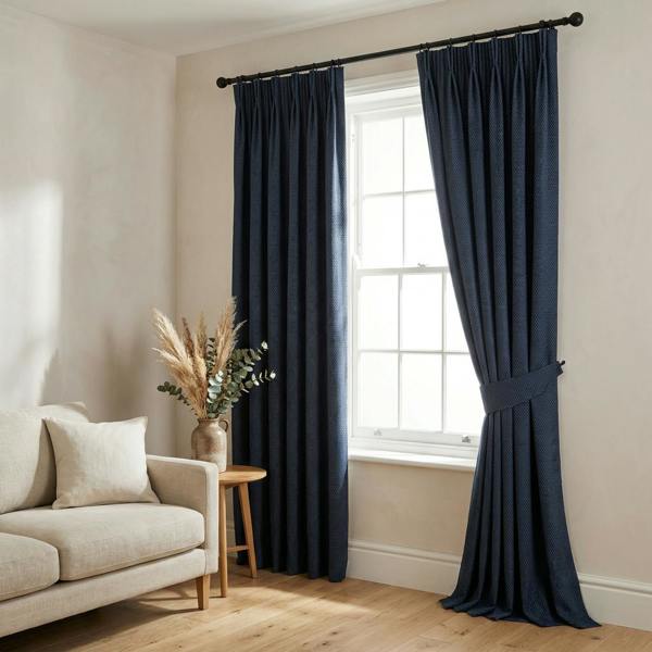 Madrid made-to-measure curtains in Navy, styled in a living room
