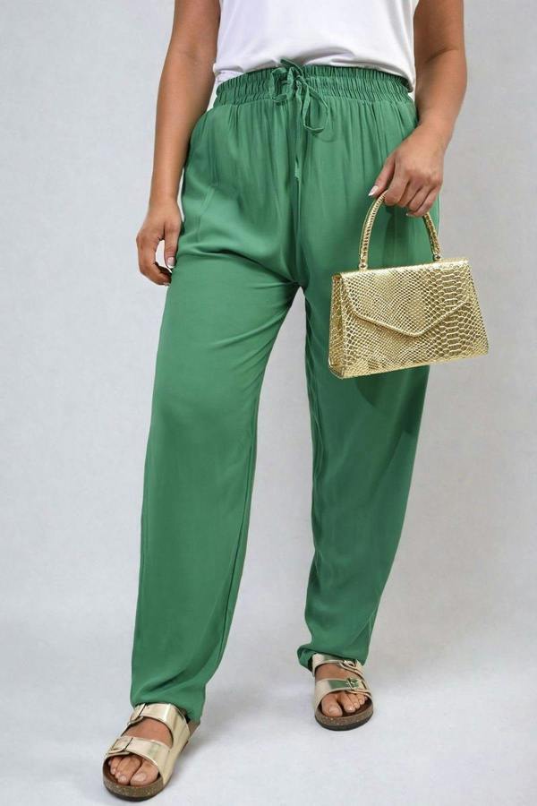 Matilda Drawstring High Waist Trouser With Side Pockets - Green