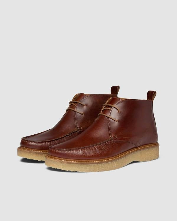 Oliver Sweeney Xixona Mens Leather Moccasin Boots - Dark Tan/Gum | CHO | Designer Mens Short Boots