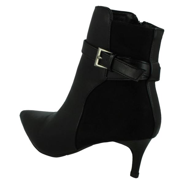 Spot On Ladies Spot On Mid Heel Ankle Boots with Buckle Strap and Back Panel
