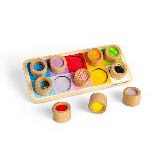 Bigjigs Toys Wooden Sensory Board, Colour Matching Tray And Tubes With Different Textures