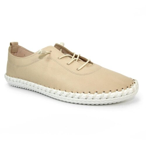 Lunar Women's St Ives Leather Plimsolls - Beige / White - Beige/White - 100% Leather