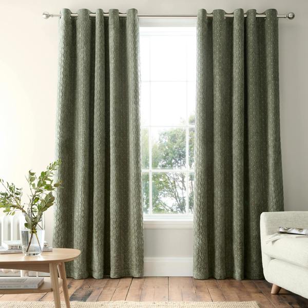 Bianca Attica Velvet Blackout Eyelet Curtains Green