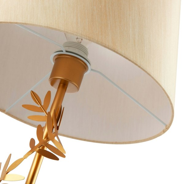 Modern Satin Gold Table Lamp with Twisting Floral Decor and Linen Fabric Shade Image 5