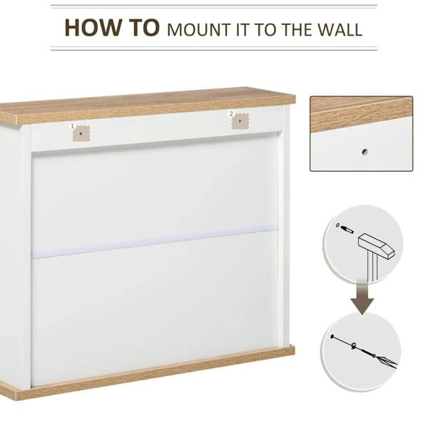 Wall-mounted bathroom mirror cabinet installation diagram with mounting points on back