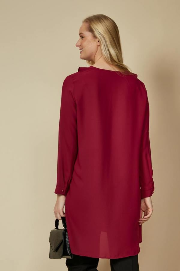 Hoxton Gal Oversized Tunic with Frill Details in Burgundy