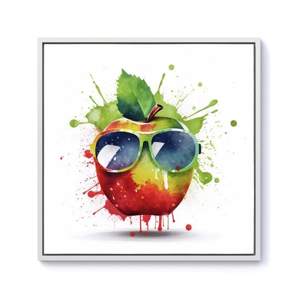 Warren Reed Apple In Glasses Splash Art Framed Canvas