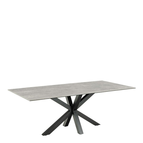 Wyld Haus Perth 200cm Grey Ceramic Rectangular Dining Table Industrial Black Metal Legs