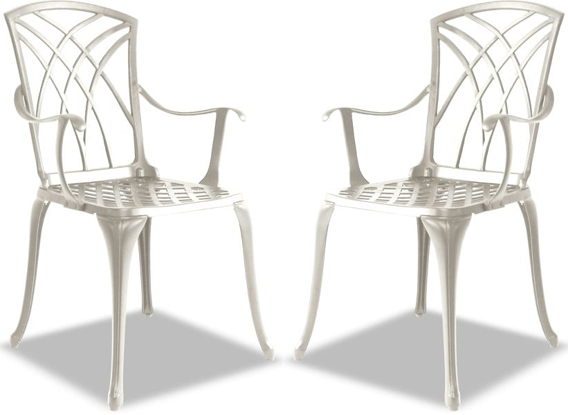 Centurion Supports Oshowa 2-Large Garden and Patio Bistro Chairs with Armrests in Cast Aluminium White