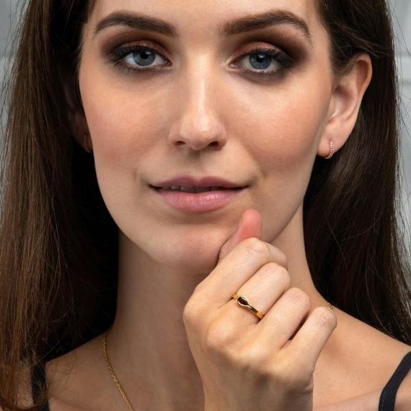 Adjustable Gold Plated Pear Shaped Red Ring for Women - namana.london