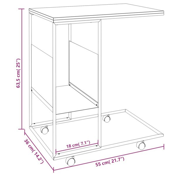 Berkfield Side Table with Wheels White 55x36x63.5 cm Engineered Wood