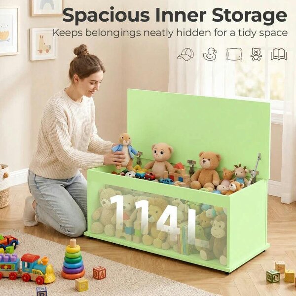 114L Large Storage Chest, Green Bench Trunk with Safety Hinge for Bedroom, Living Room & Entryway