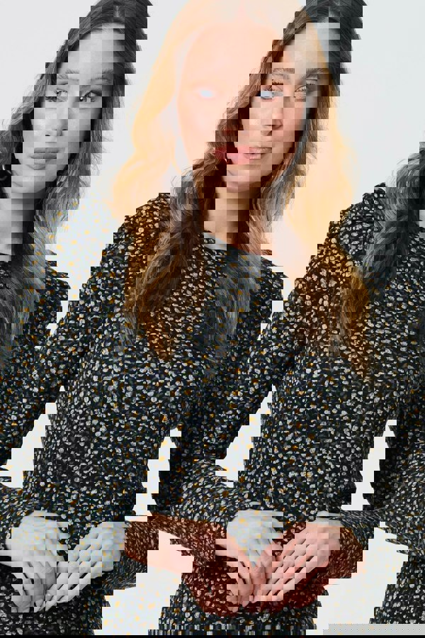 Blue | Ditsy Floral Ruffled Long Sleeve Top
