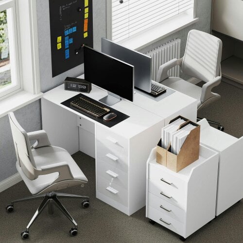 Wyld Haus Reka 98cm High Gloss White Desk 4 Drawers For Home Office