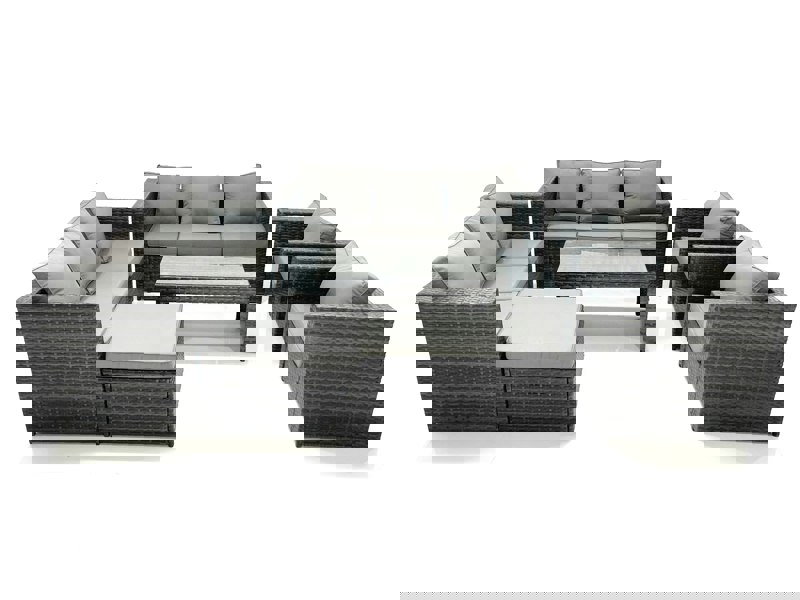 Fimous Rattan Garden Furniture Sofa Set with Coffee table Armchair Big Footstool Dark Grey Mixed