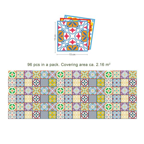 WALPLUS WT1536 - Classic Mediterranean Colourful Mixed Tiles Wall Stickers Set 2 - 15 x 15 cm (6 x 6 inches) - 24 pcs.