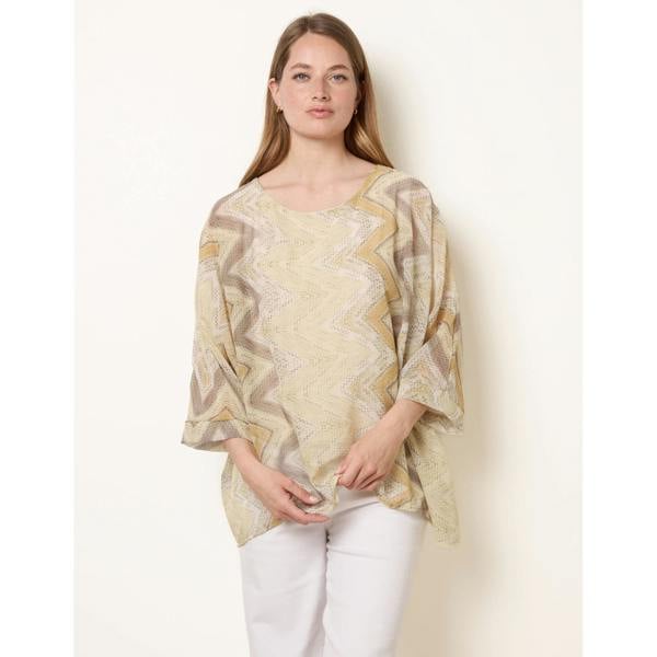 Blue Vanilla Zig Zag Round Neck Oversized Top