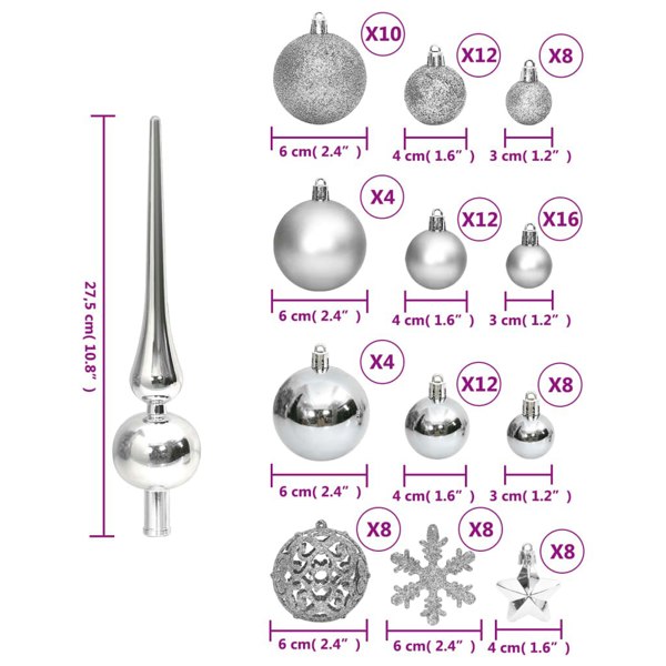 Berkfield 111 Piece Christmas Bauble Set Silver Polystyrene