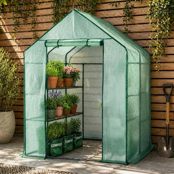 Neo Green 8 Tier Shelving Walk In Outdoor Greenhouse 193 x 143 x 143 cm