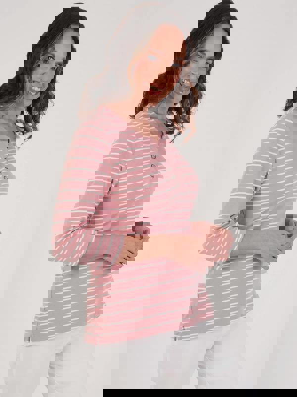 PennyPlain Notch Neck Stripe Top - Dusk/ivory