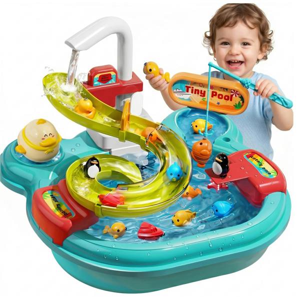 Dragodirect 3 in 1 Kids Play Sink Kitchen Set with Water Fishing Toys