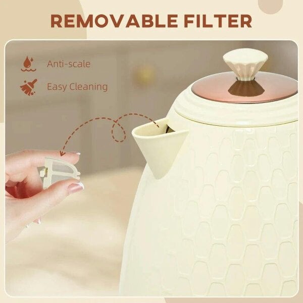 Electric Kettle, 1.7L, Fast Boil, 3000W Cordless Water Kettle with Removable Washable Anti-scale Filter, Beige