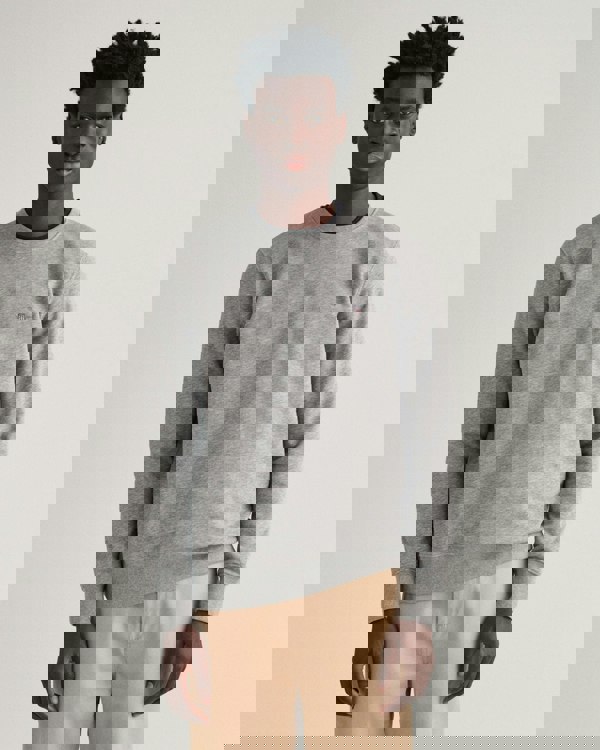 GANT Mens Regular Fit Shield Logo Crew Neck Sweatshirt - 93 Grey Melange