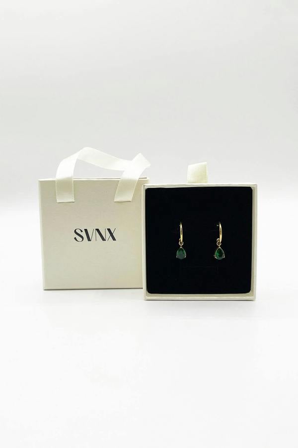 SVNX Rhinestone Teardrop Earrings in Green - Gift Boxed